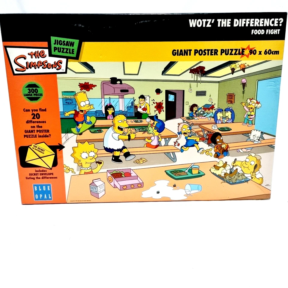 Blue Opal The Simpsons 300 Piece Jigsaw Puzzle Wotz The Difference Food Fight - image 1 of 4