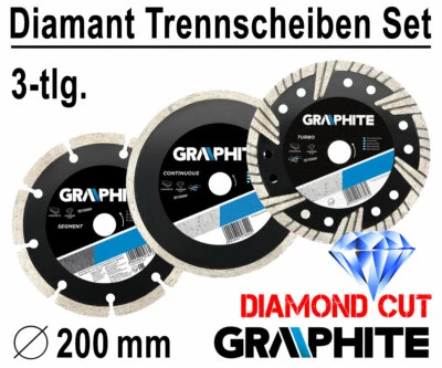 GRAPHITE 3 St. Diamanttrennscheibe für Fliesenschneider Ø 200mm x 25,4mm / SEG+CONT+TURBO