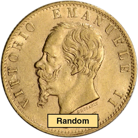 Italy Gold 20 Lire - Vittorio Emanuele (.1867 oz) - XF/AU - Random Date Cover