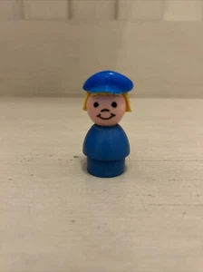 Vintage Fisher Price Wooden Little People Blonde Hair Blue Hat Girl Mailman - Picture 1 of 4