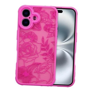 Case, Floral Rose Cute Phone Case for Women Girls for iPhone 16 Plus Hot Pink - Picture 1 of 8