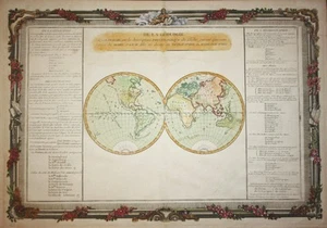 Mapa del mundo mapa del mundo mapa mapa mapa Bonne grabado grabado en cobre 1780 - Imagen 1 de 1