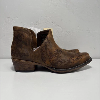 Roper Ava Western Boot Mujer’s Talla 9 Sin Cordones Marrón Imitación Cuero Zapatos al Tobillo Foto 1 de 4
