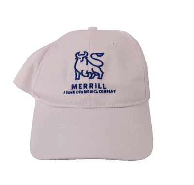 Gorra de bola blanca Merrill Lynch vintage nueva de stock con bordado azul A Bank of America Foto 1 de 4