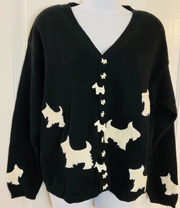 Marisa Christina Black Scottie Dog Cardigan Sweater Size L Scottie Dog buttons - Picture 1 of 9