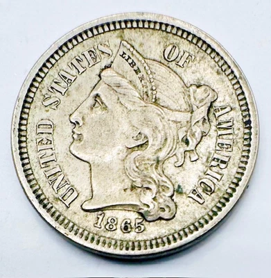 1865 U.S. 3 Cent Nickel Three Cent Coin - Image 1 of 2