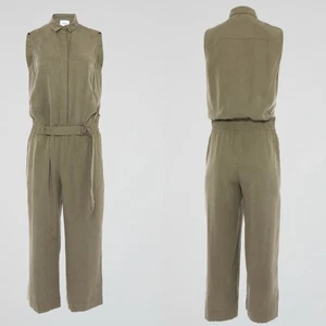 Akris Punto belted Jumpsuit Sleeveless Olive green chic khaki utility chore Sz 6 - Picture 1 of 12