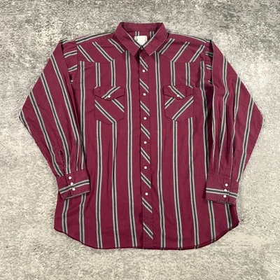 Frontier Western Shirt Mens 2XLT Red Striped Pearl Snap Long Sleeve Cowboy Rodeo - Image 1 of 4