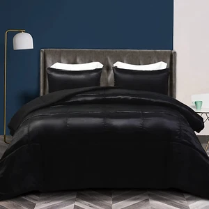 3-Piece Reversible King Size Silk Comforter Set/Bedding Set, Soft Satin Comforte - Picture 1 of 7