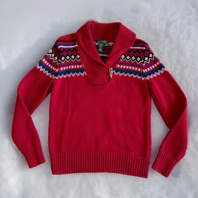 Suéter De Colección Lauren Ralph Lauren Mantón Rojo Cuello Capucha M Mujeres Fair Isle Foto 1 de 4