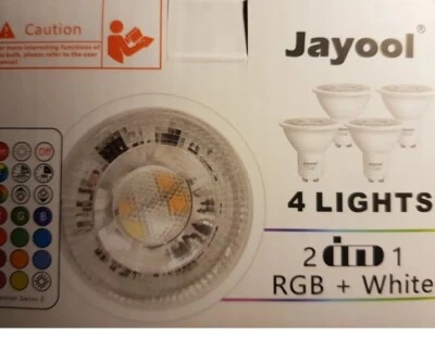 5 X JAYOOL GU10 LED BULBS 4 PACK  2 in 1 RGB + white 5W - Image 1 of 4