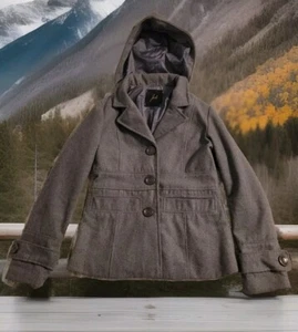 JACK by BB DAKOTA Speckled Gray HOODED PEA COAT Jacket! Damen WOLLMISCHUNG Gr. S - Bild 1 von 7