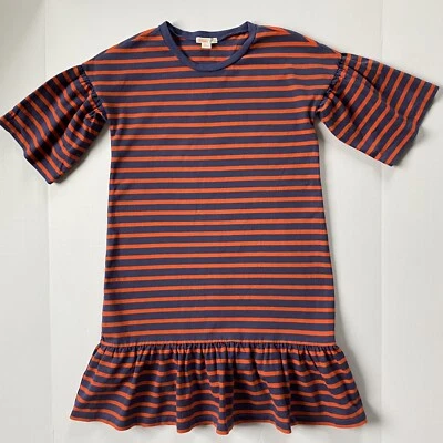 Crewcuts Dress Size 8 Red Blue Striped Ruffle At Bottom Bell Sleeve Girls Preppy - Image 1 of 4