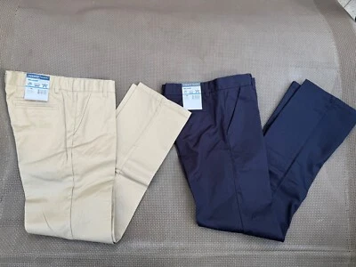 LOTE DE 2 PANTALONES UNIFORMES ESCOLARES NUEVOS CON ETIQUETAS FRENCH TOAST AJUSTE RELAJADO para niños beige caqui azul marino Foto 1 de 4