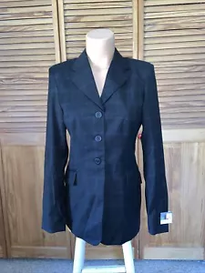 GRAND PRIX ELITE BLACK BLUE PLAID WOOL HUNT COAT 6US 10 TALL UK - Picture 1 of 11