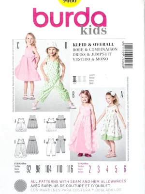 EASY Burda Sewing Pattern 9460 Toddlers & Girls Dress & Overalls Sizes 2 - 6 - Image 1 of 2