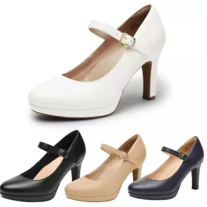 Women Stilettos High Heel Ankle Strap Round Toe Mary Jane Wedding Pump Shoes - Picture 1 of 49