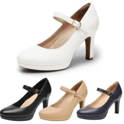 Women Stilettos High Heel Ankle Strap Round Toe Mary Jane Wedding Pump Shoes - Image 1 of 4