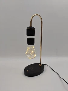 Levitating Lightbulb Lamp with Wireless Phone Charging Black Gold Table Lamp - Picture 1 of 9