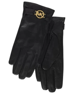 MICHAEL Michael Kors Leather Logo Ornament Gloves Women's XL Black/Gold Elastic~ - Picture 1 of 9