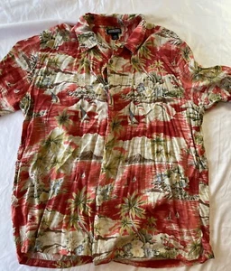 Lands' End Shirt 18 18.5 Tropical Red Orange Volcano Hawaiian Camp XXL Rayon - Picture 1 of 4