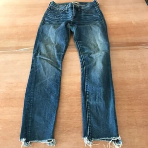 Jean corto ajustado Madewell 9" tiro alto para mujer 24 azul dobladillo crudo lavado oscuro elástico - Imagen 1 de 13