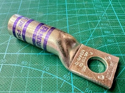 Lot 2pcs PANDUIT Copper Lug Crimp Terminal, 4/0 AWG, 1/2" Stud, Long Barrel - Image 1 of 2