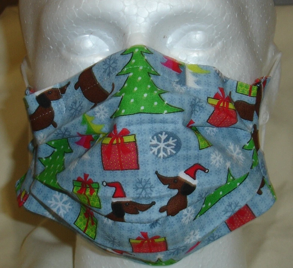USA cotton Face mask cover handmade/w Christmas Dachshund Dog Fabric FASTSHIP - Image 1 of 1