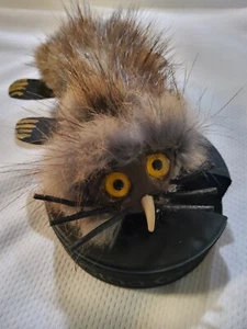 Folk Art Ice fish Decoy Muskrat Wood Body Glass Eye weighted 7 Inches - Picture 1 of 7