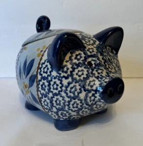 Temptations Pig Old World Blue Canister Lid Tea Spice Trinkets - Picture 1 of 4