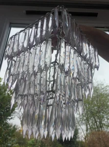 Pink/clear Square 4 Tier Acrylic Crystal Chandelier Lightshade ( Excellent Cond) - Picture 1 of 3