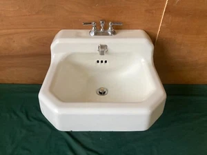 Vtg Mid Century 19x17 Cast Iron White Porcelain Bath Wall Sink Standard 136-25E - Picture 1 of 24