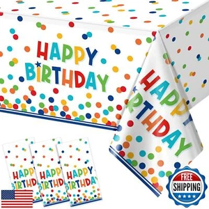 3 Pack Happy Birthday Plastic Tablecloth Decorations,Disposable Colorful Polk - Picture 1 of 5