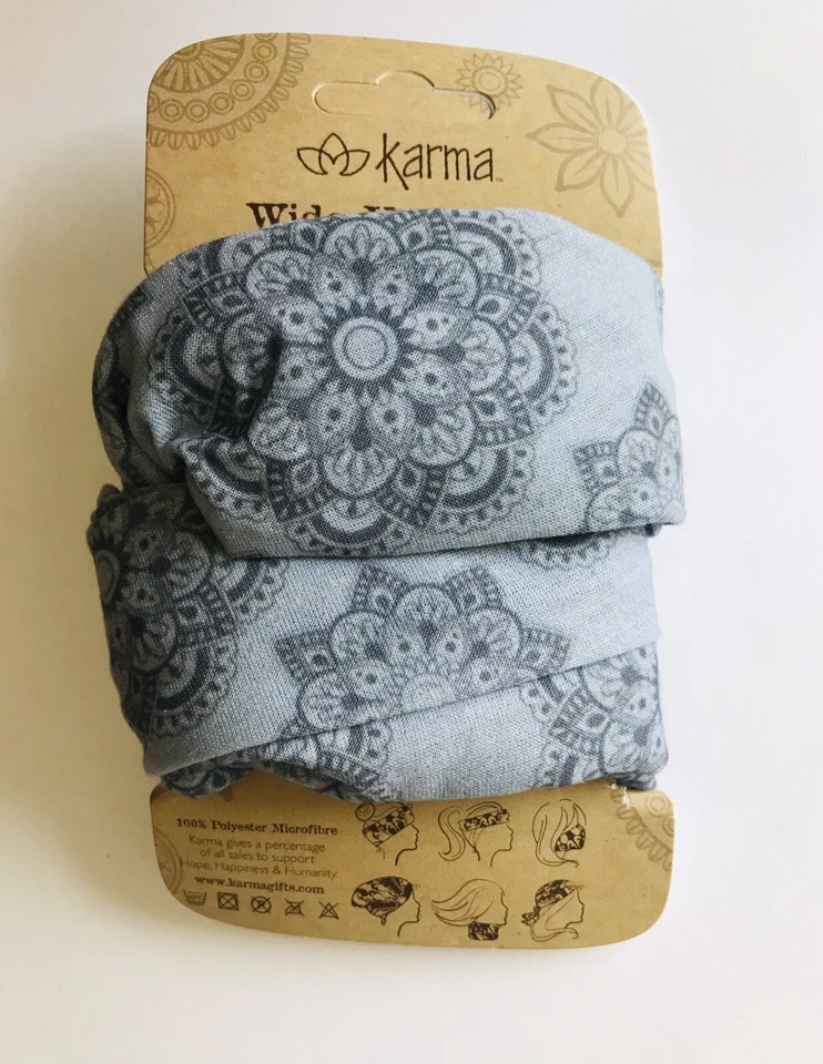 GREY MEDALLION wide headband by Karma Gifts boho bandeau natural life mandala - Image 1 of 1
