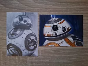 TWO Star Wars The Last Jedi "BB-8" Sketch Cards - Picture 1 of 5