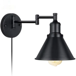 Industrial Swing Arm Wall Lamp Adjustable Sconce Lighting Fixture Plug in - Picture 1 of 8