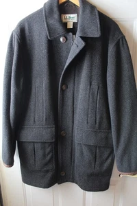 MENS M VTG LL BEAN MADE USA CHARCOAL GRAY 100% WOOL CAR COAT DRESS OVERCOAT - Picture 1 of 11