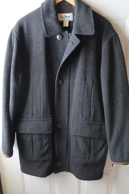 MENS M VTG LL BEAN MADE USA CHARCOAL GRAY 100% WOOL CAR COAT DRESS OVERCOAT - Image 1 of 4