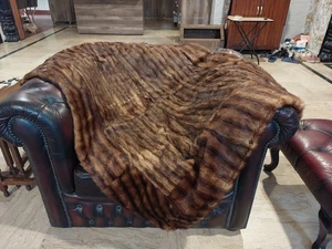 Genuine Real Natural Muskrat Mink Fur Blanket Size throw 130 x104 cm Rug 6827 - Picture 1 of 5