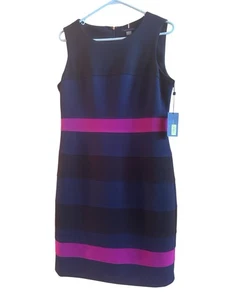 Tommy Hilfiger NWT Women's Sz 12 Scuba Crepe Navy Black Pink Color Block Dress - Picture 1 of 8