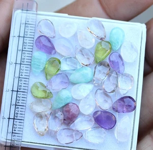 Mezcla natural de gemas facetadas briolette gota de lágrima cuentas de piedras preciosas sueltas de 36,30 quilates 32 piezas - Imagen 1 de 4