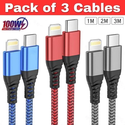 Heavy Duty Braided PD Fast Charger Lead USB C to iPhone Cable 14 13 12 11 X 8 7 - Image 1 of 4