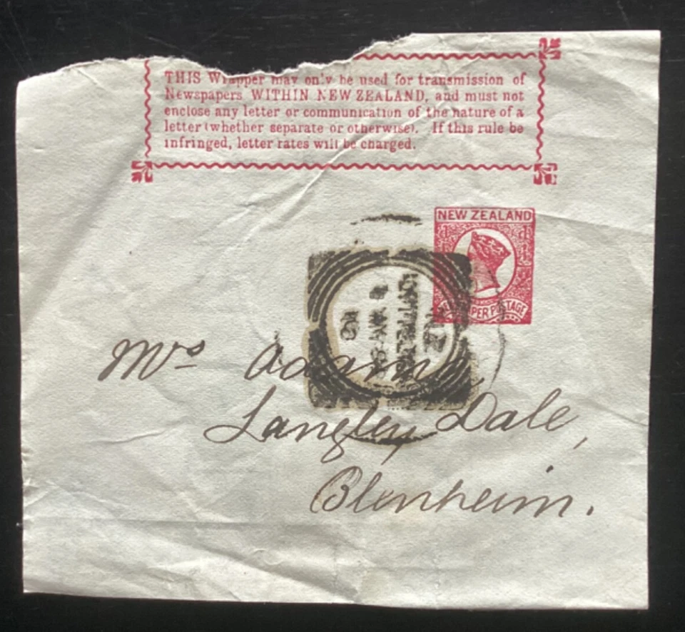 NZ 1899 1/2d Envoltura de Periódico Rojo de Lyttleton a Blenheim (NZF595) Foto 1 de 1