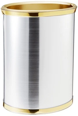 Mylar Brushed Chrome/Brass 13-Inch Oval Waste Basket with 3/4-Inch Brushed Br... Foto 1 de 4