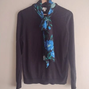 J. Crew Black Floral Bow Sweater M Cotton Fitted Pullover Top - Picture 1 of 10