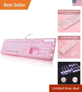 Vintage Pink Retro Punk Mechanical Gaming Keyboard with White Backlit - 104 Keys - Picture 1 of 9