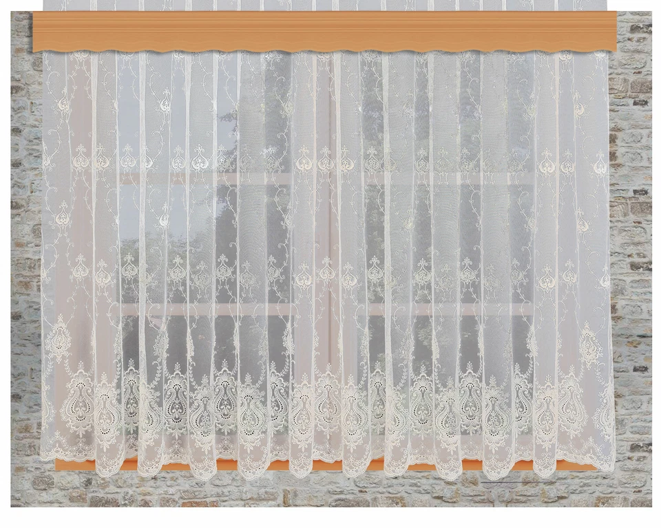 Edler Florentiner-Store Celia Ecru mit hochwertiger Florentiner Tüllstickerei - Bild 1 von 4