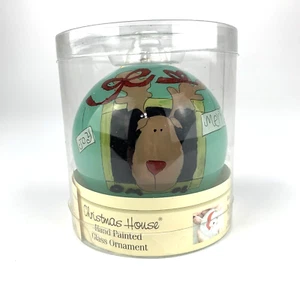 Christmas House Hand Painted Glass Ornament Reindeer - Picture 1 of 7