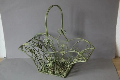 zauberhafter Übertopf Pflanzschale Korb Dekokorb Blumenkorb Metall Grün 012123 - Bild 1 von 3