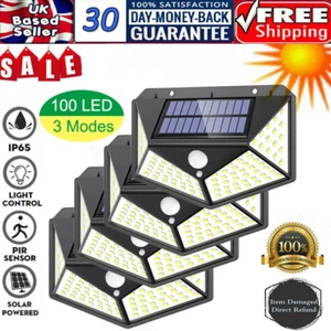 4X Solar Power PIR Motion Sensor Wall Lights 100LED Outdoor Garden Security Lamp - Picture 1 of 9
